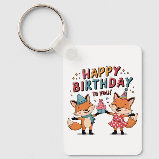 キツネ 誕生日おめでとう キーホルダー (正面)