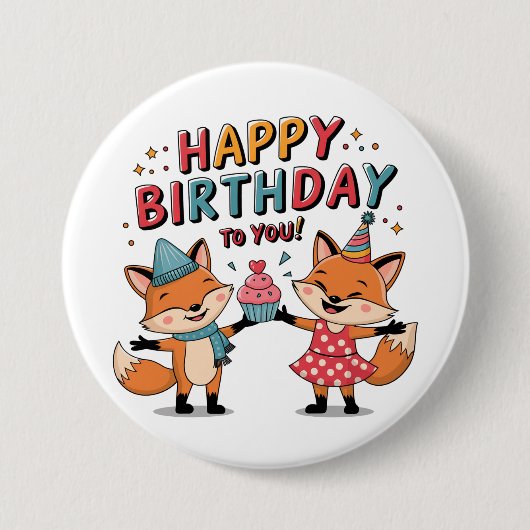 キツネ 誕生日おめでとう 缶バッジ (正面)