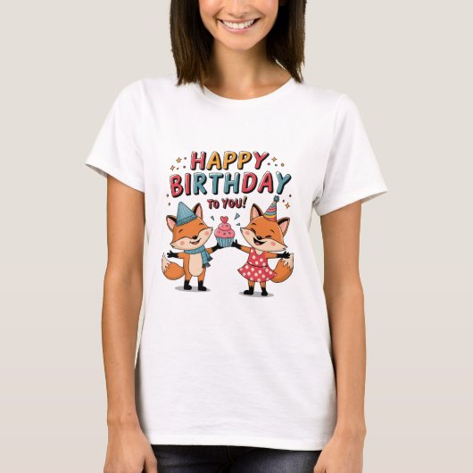 キツネ 誕生日おめでとう Tシャツ (正面)
