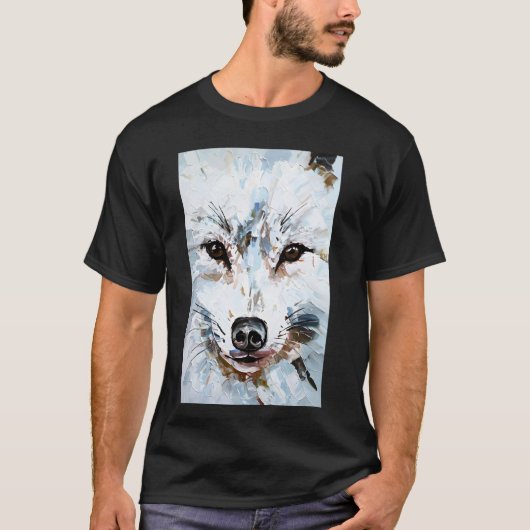 キツネ 雪 キツネ 絵画 Tシャツ (正面)