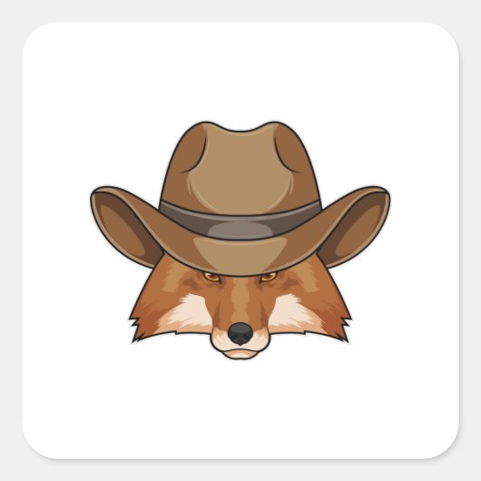 キツネas Cowboy with Hat スクエアシール (正面)