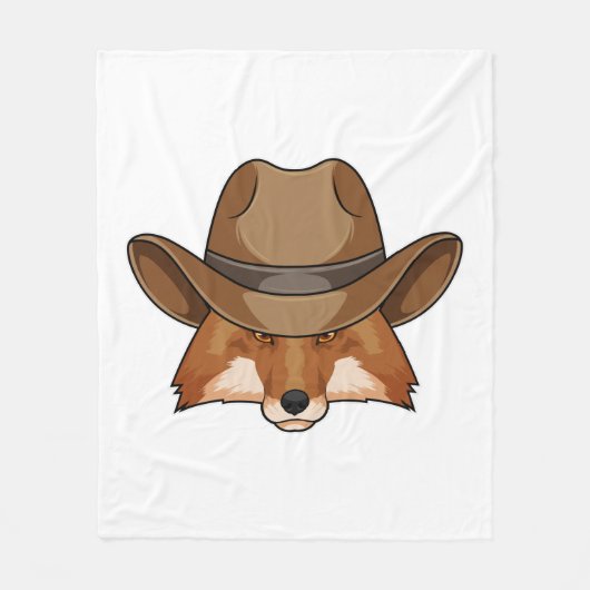 キツネas Cowboy with Hat フリースブランケット (正面)