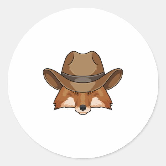 キツネas Cowboy with Hat ラウンドシール (正面)
