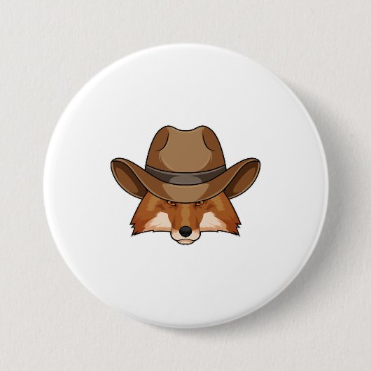 キツネas Cowboy with Hat 缶バッジ (正面)