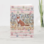 キツネWatercolorArt with Love, Live, Laugh pinks カード (正面)