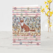キツネWatercolorArt with Love, Live, Laugh pinks カード (黄色い花)