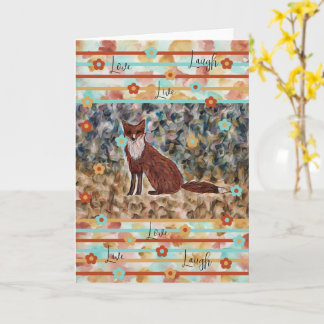 キツネWatercolorArt with Love, Live, Law 5x7カード カード