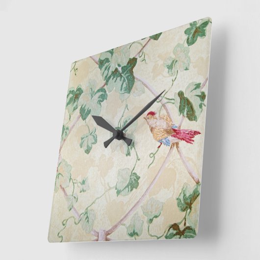 キヅタおよび鳥はレトロの壁紙を設計します スクエア壁時計 (傾斜)