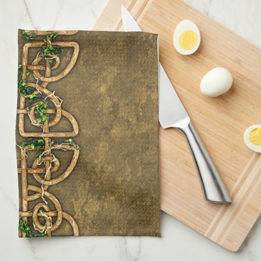 キヅタが付いている装飾的なケルト結び目模様 キッチンタオル (四つ折り)