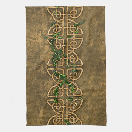 キヅタが付いている装飾的なケルト結び目模様 キッチンタオル (縦)