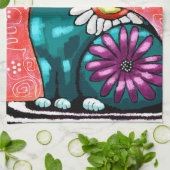 キティお洒落キャットオンラグフローラティール（緑がかった色） キッチンタオル (折り畳み)