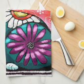 キティお洒落キャットオンラグフローラティール（緑がかった色） キッチンタオル (四つ折り)