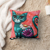 キティお洒落キャットオンラグフローラティール（緑がかった色） クッション (ブランケット)