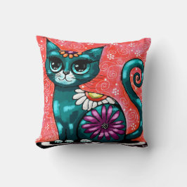 キティお洒落キャットオンラグフローラティール（緑がかった色） クッション