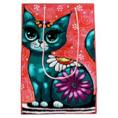 キティお洒落キャットオンラグフローラティール（緑がかった色） ミディアムペーパーバッグ (裏面)