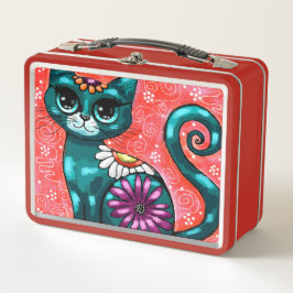 キティお洒落キャットオンラグフローラティール（緑がかった色） メタルランチボックス