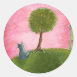 キティお洒落キャットフォークア絵画ートズピンクスカイ ラウンドシール