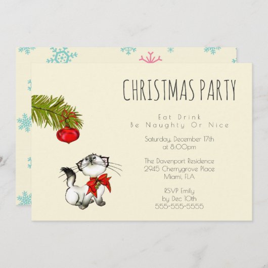 キティよくはしゃぐキャットクリスマスパーティー招待状 招待状 (正面/裏面)
