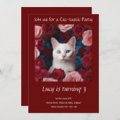 キティエレガントキャットガーネット誕生日パーティー招待 招待状 (正面/裏面)