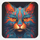キティカラフルネコ動物サイケデリックファンタジー スクエアシール (正面)