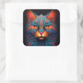 キティカラフルネコ動物サイケデリックファンタジー スクエアシール (バッグ)