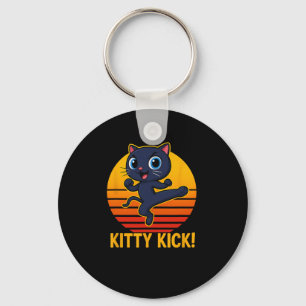 キティキック空手武道猫レトロサンセットアート キーホルダー