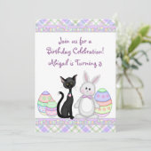 キティキャットとイースターバニー誕生日招待状 招待状 (スタンド正面)