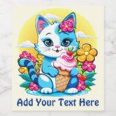 キティキャットアイスクリームサマーかわいいキャラクター ワインラベル (シングルラベル)