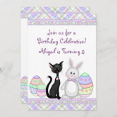 キティキャットアンドイースターバニー誕生日招待状 招待状 (正面/裏面)