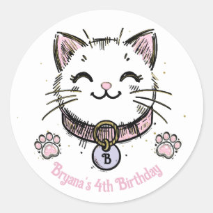 キティキャットキットピンクパープル金ゴールド誕生会 ラウンドシール