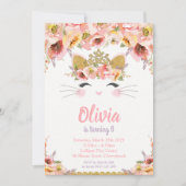 キティキャットバースデーパーティープリンセス子猫 招待状 (正面)