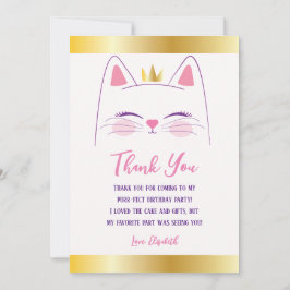 キティキャットピンクと金ゴールド誕生会 サンキューカード