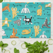 キティキャットヨガポーズカラフルターコイズブルーおもしろい キッチンタオル (折り畳み)