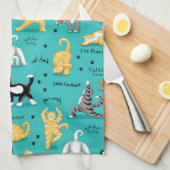 キティキャットヨガポーズカラフルターコイズブルーおもしろい キッチンタオル (四つ折り)