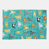 キティキャットヨガポーズカラフルターコイズブルーおもしろい キッチンタオル (横)