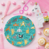 キティキャットヨガポーズカラフルターコイズブルー ペーパープレート (パーティー)