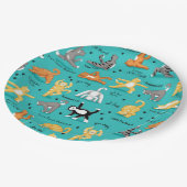 キティキャットヨガポーズカラフルターコイズブルー ペーパープレート (アングル)