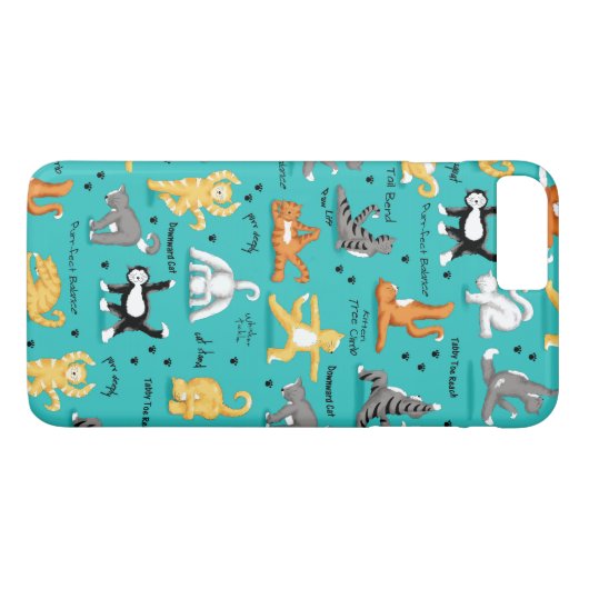 キティキャットヨガポーズターコイズティール(緑がかった色)ブルーイエロー Case-Mate iPhoneケース (裏面(横))
