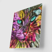 キティキャット紅葉カラフルアートデザイン スクエア壁時計 (傾斜)