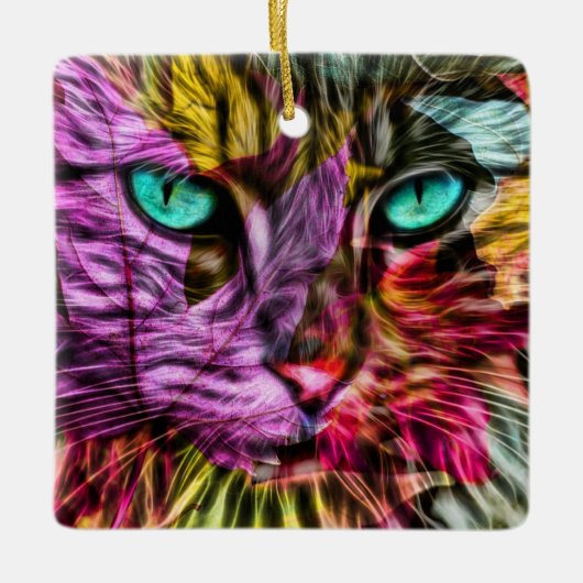 キティキャット紅葉カラフルアートデザイン セラミックオーナメント (正面)