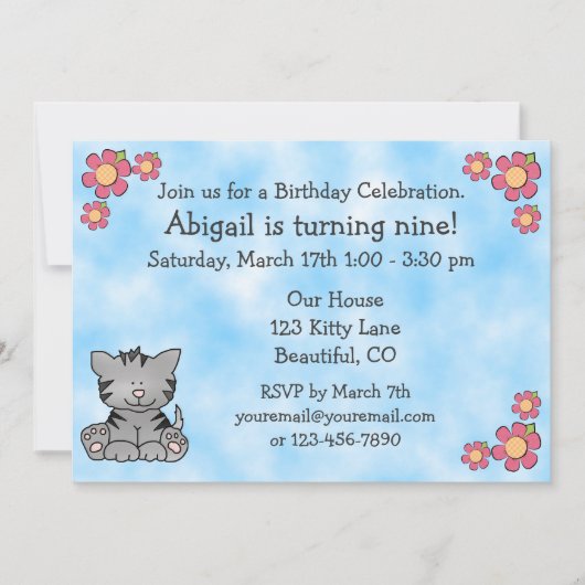 キティキャット誕生日招待状 招待状 (正面)