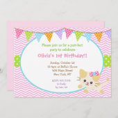 キティキャット誕生日招待状for Girl 招待状 (正面/裏面)