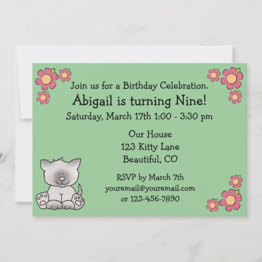 キティキャット誕生日招待状for girls 招待状 (正面)