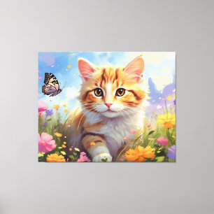 *~* キティキャット 5:4 子猫 バタフライ フラワー AP68 キャンバスプリント