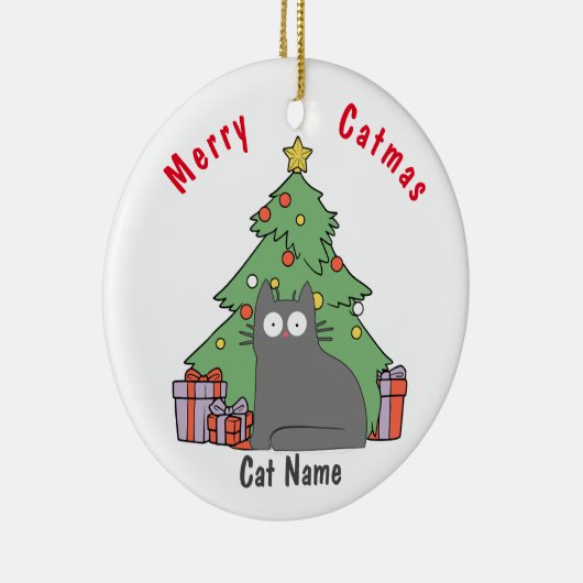 キティパーソナライズされたネコのクリスマスグレー猫 セラミックオーナメント (右)