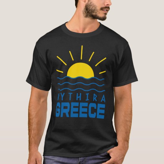 キティラ ギリシャ 太陽と海 メンズ ブラック Tシャツ (正面)