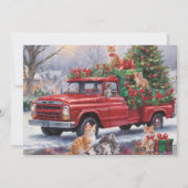 キティ猫とクリスマスプレゼントの積まれた赤いトラック シーズンカード (正面)