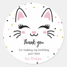 キティ猫の誕生日パーティーおベビーピンクの女の子 ラウンドシール