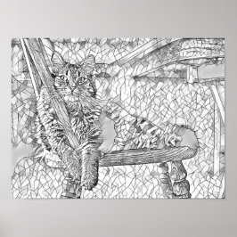 キティ猫チェアに座る抽象芸術アートカラーリング ポスター