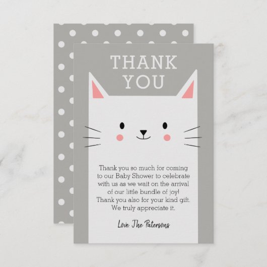 キティ猫ベビーシャワーありがとうカスタム サンキューカード (正面/裏面)